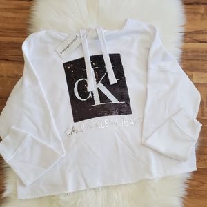 Calvin Klein White Sequin Logo Hoodie 
